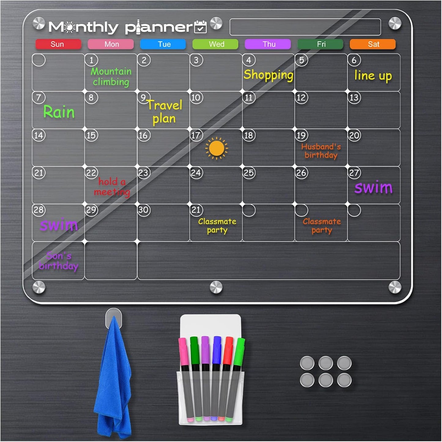 Acrylic Magnetic Weekly Meal Planner for Fridge, Clear Week Calendar Planning Board for Kitchen Refrigerator, Reusable Dry Erase Noteboard for Menu/Grocery/to Do/Shopping List, 11.8'' × 15.7''