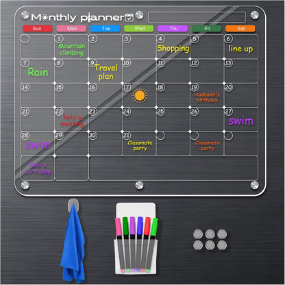Acrylic Magnetic Weekly Meal Planner for Fridge, Clear Week Calendar Planning Board for Kitchen Refrigerator, Reusable Dry Erase Noteboard for Menu/Grocery/to Do/Shopping List, 11.8'' × 15.7''