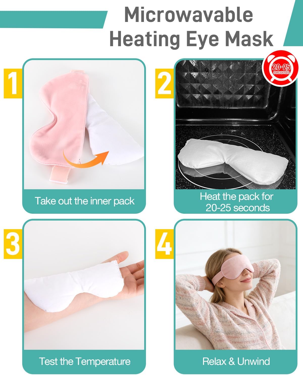 Warm Compress for Eyes - Microwavable Eye Mask with Moist Heat Relief for Eye Comfort & Relaxation, Includes 2 Washable Covers & 1 Eye Heating Pad