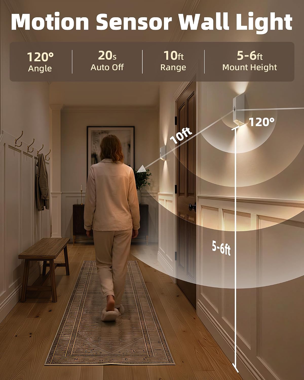 EZVALO Motion Sensor Wall Light with Remote Control, Rechargeable Wall Sconce, 3 Color Temps, Dimmable, Magnetic, LED Indoor Wireless Wall Lamp, 4000mAh, for Hallway, Stair, Entryway, Renters