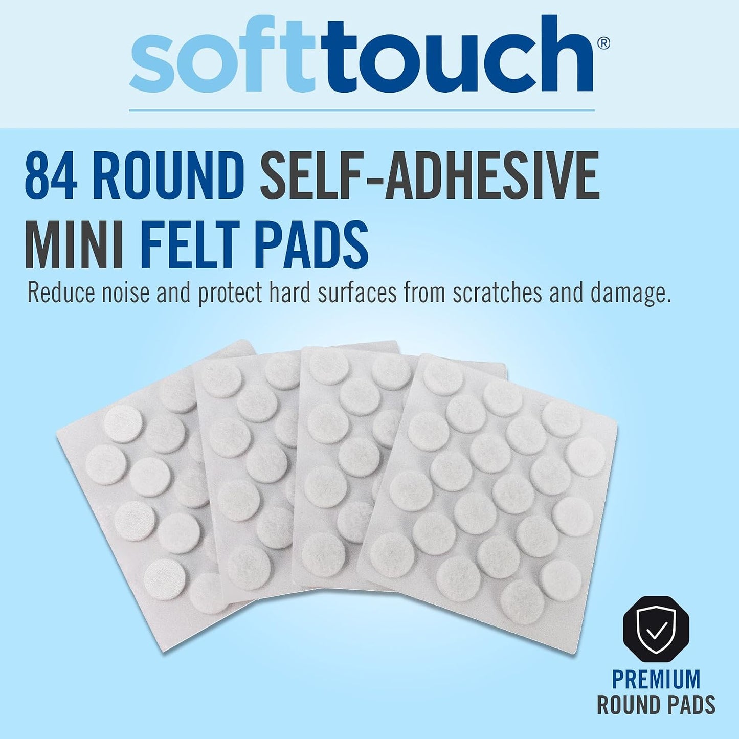 SoftTouch 3/8" Round Mini Self-Stick Furniture Slider Felt Pads for Hard Surfaces, Noise-Reducing Adhesive Furniture Moving Pads for Beds, Sofas, Dressers, 84-Count, Brown