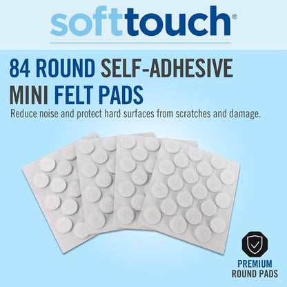 SoftTouch 3/8" Round Mini Self-Stick Furniture Slider Felt Pads for Hard Surfaces, Noise-Reducing Adhesive Furniture Moving Pads for Beds, Sofas, Dressers, 84-Count, Brown