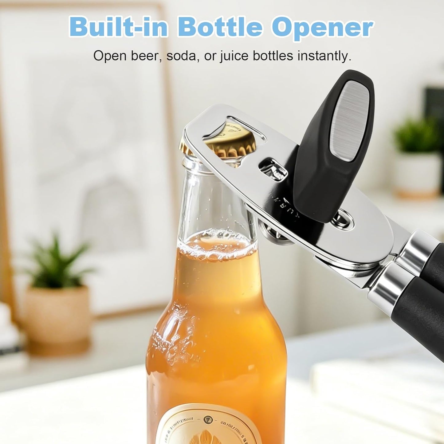 Can Opener Manual Heavy Duty Stainless Steel | with Magnetic Lid Lifter, Sharp Cutting Wheel, Soft Ergonomic Handle, Oversized Turn Knob, Multifunctional Kitchen Tool