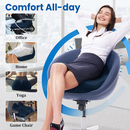 CushZone Ergonomic Seat Cushion, Sciatica Support for Office Chair, Black