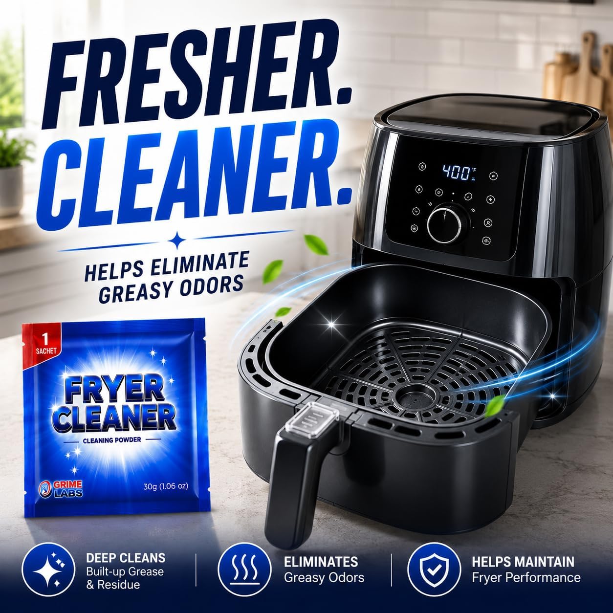 Fryer Cleaner Powder – 6 Pre-Measured Cleaning Sachets for Air Fryers, Deep Fryers & Commercial Fryers Helps Remove Grease & Oil Residue, Helps Eliminate Odors, Easy-to-Use Cleaning Powder