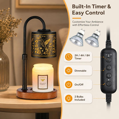 Dimmable Candle Warmer Lamp with Timer Adjustable Height for Scented Jar Candles Electric Candle Wax Melt Warmer for Home Decor Christmas Birthday Gifts for Women Mom(Hummingbird)