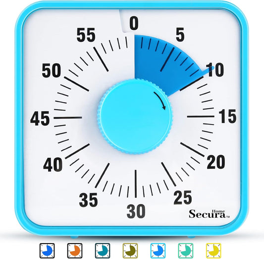 Secura Home 60-Minute Visual Timer, 7.5 Inch Oversize Countdown Timer Clock for Kids and Adults, Durable Mechanical Time Management Tool with Magnetic Backing （Sky Blue）