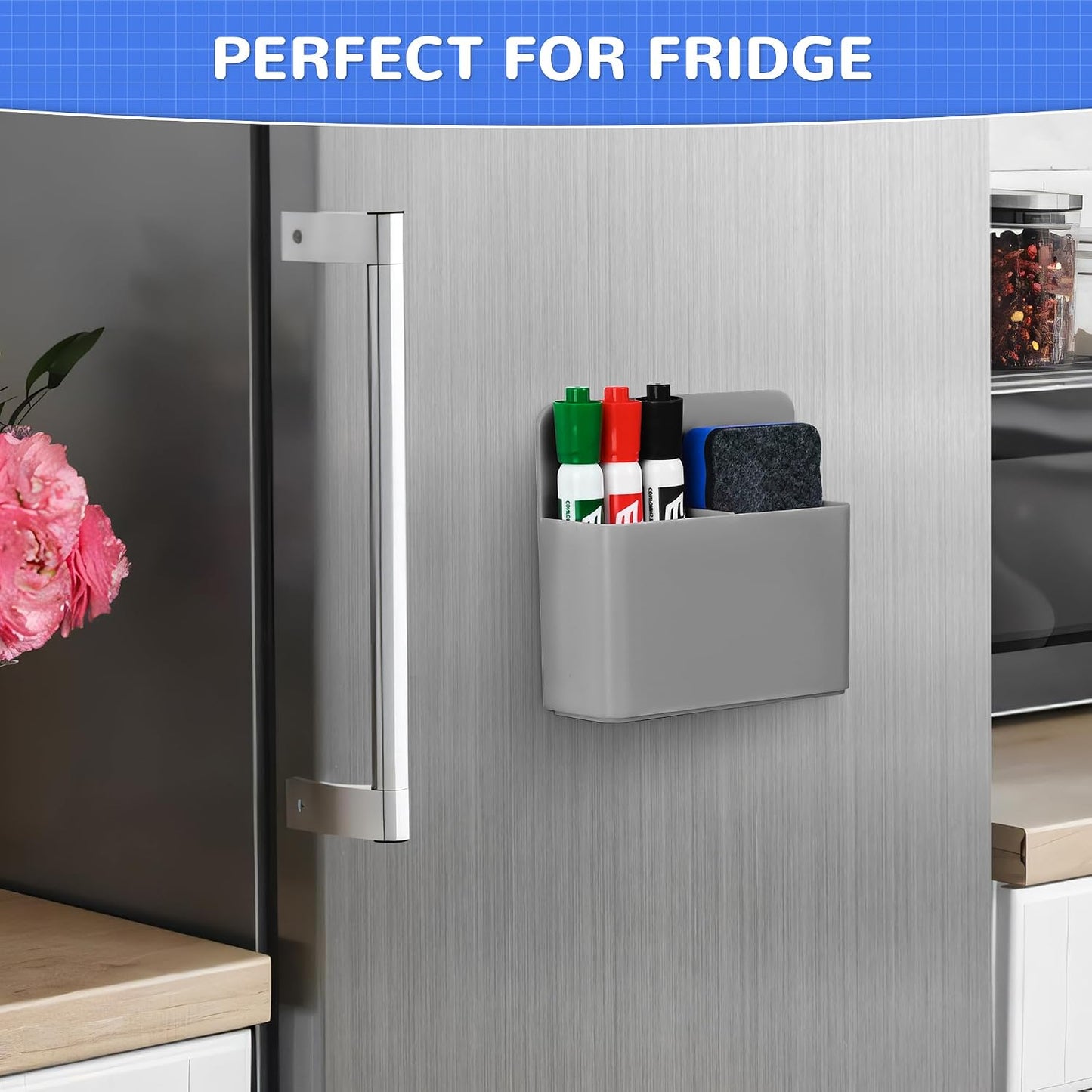 Magnetic Dry Erase Marker Holder - Multi-Surface Pen & Marker Holder for Fridge, Whiteboard, Locker - School, Office, Home - 1 Pack, Black