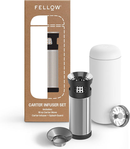 Fellow Carter Tea Infuser for Loose Leaf Tea and Cold Brew - Fine Mesh | Stainless Steel Tea Steeper, Dishwasher Safe, Snaps Into Carter Mug 16 oz, Drip Tray Included, Tea Diffuser for Mugs
