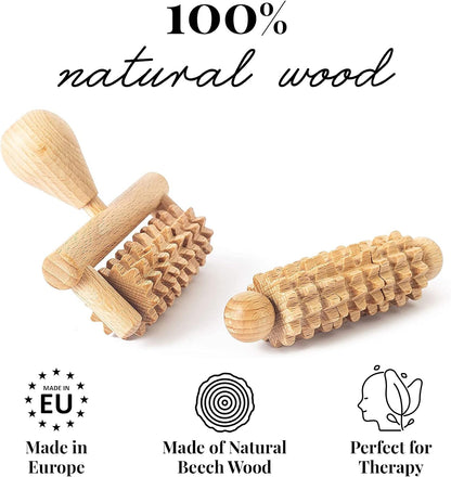 tuuli Body and Face Roller, Multi-Functional Wooden Massage Roller, Helps Ease Muscle Tension and Support Skin Health, Natural Face Massage Tools, Set of 2 (2 piece set A)