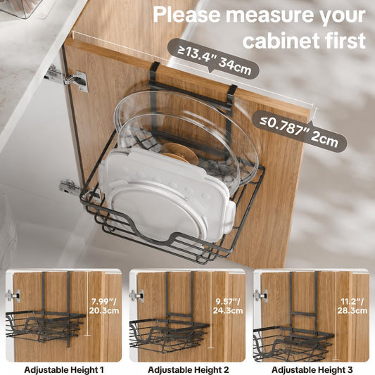 TIDIIABODE Pot Lid Organizer, Adjustable Kitchen Pot Lid Holder Inside Cabinet, Kitchen Cabinet Organizer Hanging for Food Storage Container, Pot, Pan Lid & Bakeware, Black