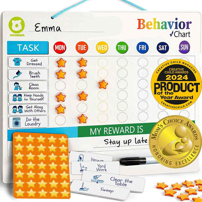 Magnetic Chore Chart for Kids - Reward Behavior Chart for Kids at Home | Dry Erase Morning Routine Schedule Board - Responsibility Star Chart for Toddlers 3-5 - 48 Magnets and 49 Stars