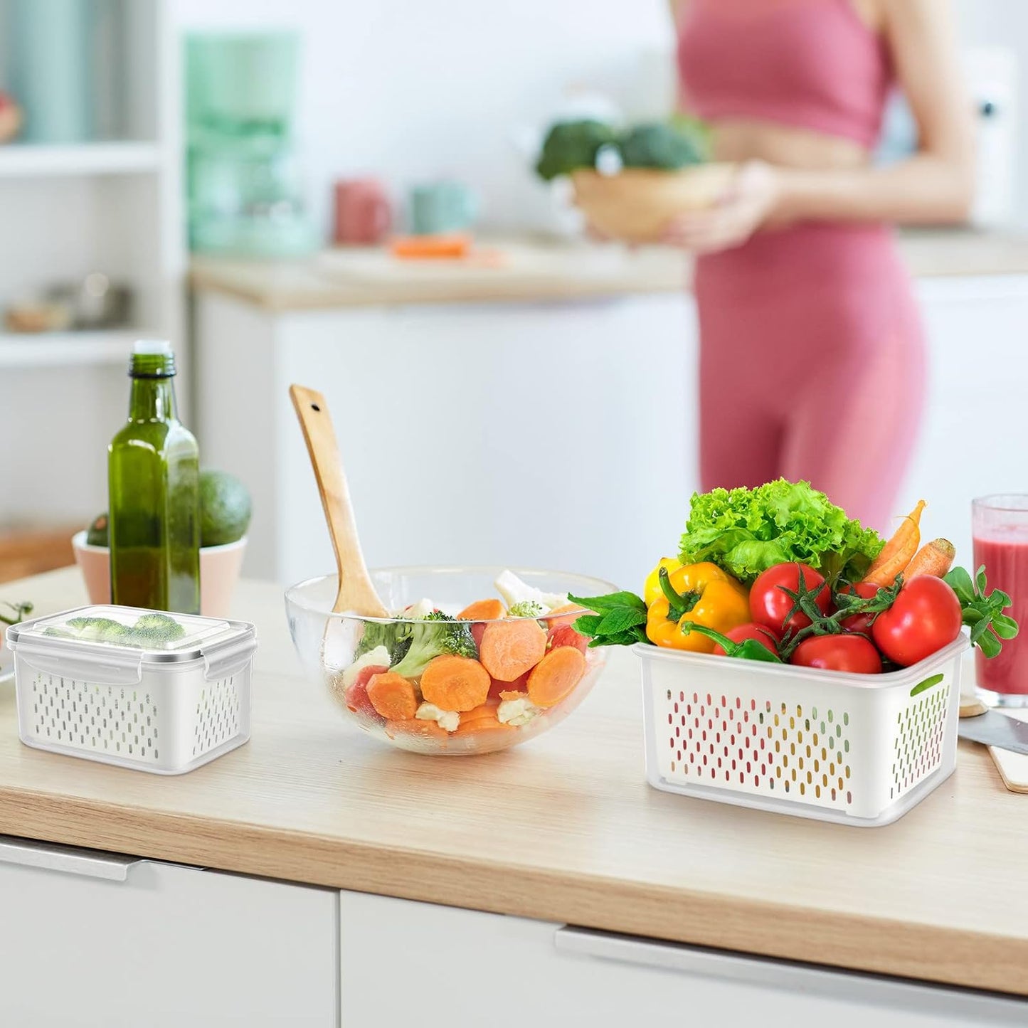 8 Pieces Fruit Storage Containers for Fridge with Lids and Strainer | 4Pack Fruit Containers for Fridge, Fresh Produce Saver Keeper for Vegetable Fruit Salad, BPA Free Organizer for Refrigerator