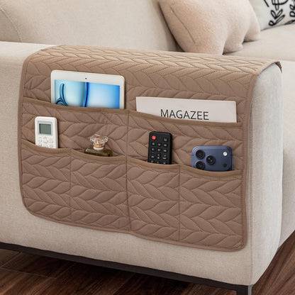 Remote Control Holder for Armchair, Couch Caddy Organizer TV Remote Holder for Recliner Couch With 6 Pockets, Non-Slip Arm Chair Caddy Bedside Table Organizer for Magazine, Tablet, Phone, iPad (Grey)