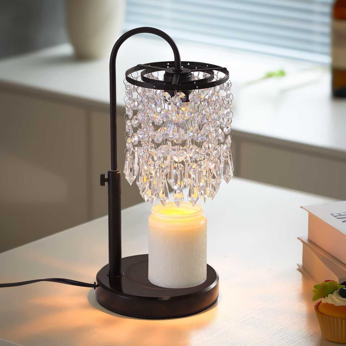 Candle Warmer Lamp with Timer Dimmer，2H/4H/8H Timer , Lamp Candle Warmer with Marble Base for Adjustable Height, Crystal Wax Melt Warmer for Jar Candles, House Warming Decor Gifts Mothers Day Gifts