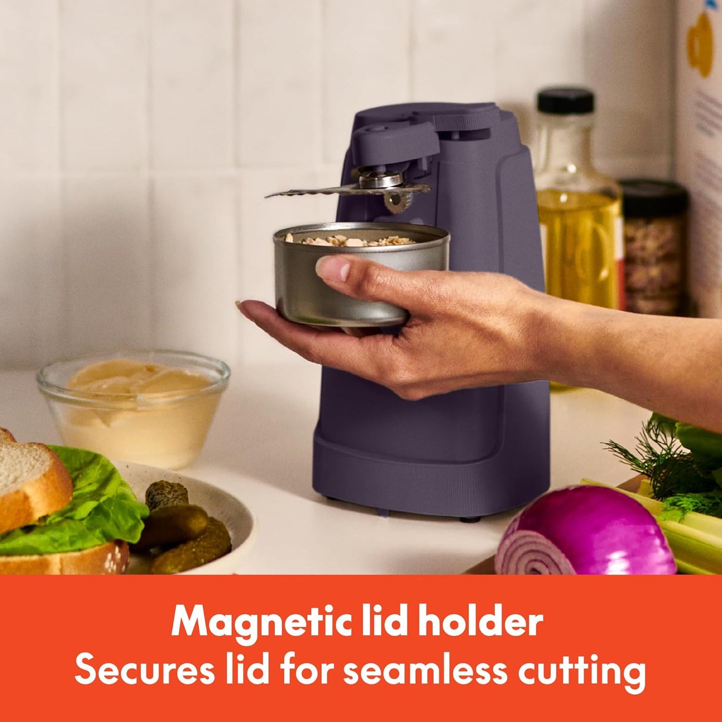 bella Automatic Can Opener, Hands Free, Battery Operated, Cordless, Stainless steel blade to open any Size Can with Magnet to Safely Remove Lid, Seamless Opening Decreases Sharp Edges, Slate