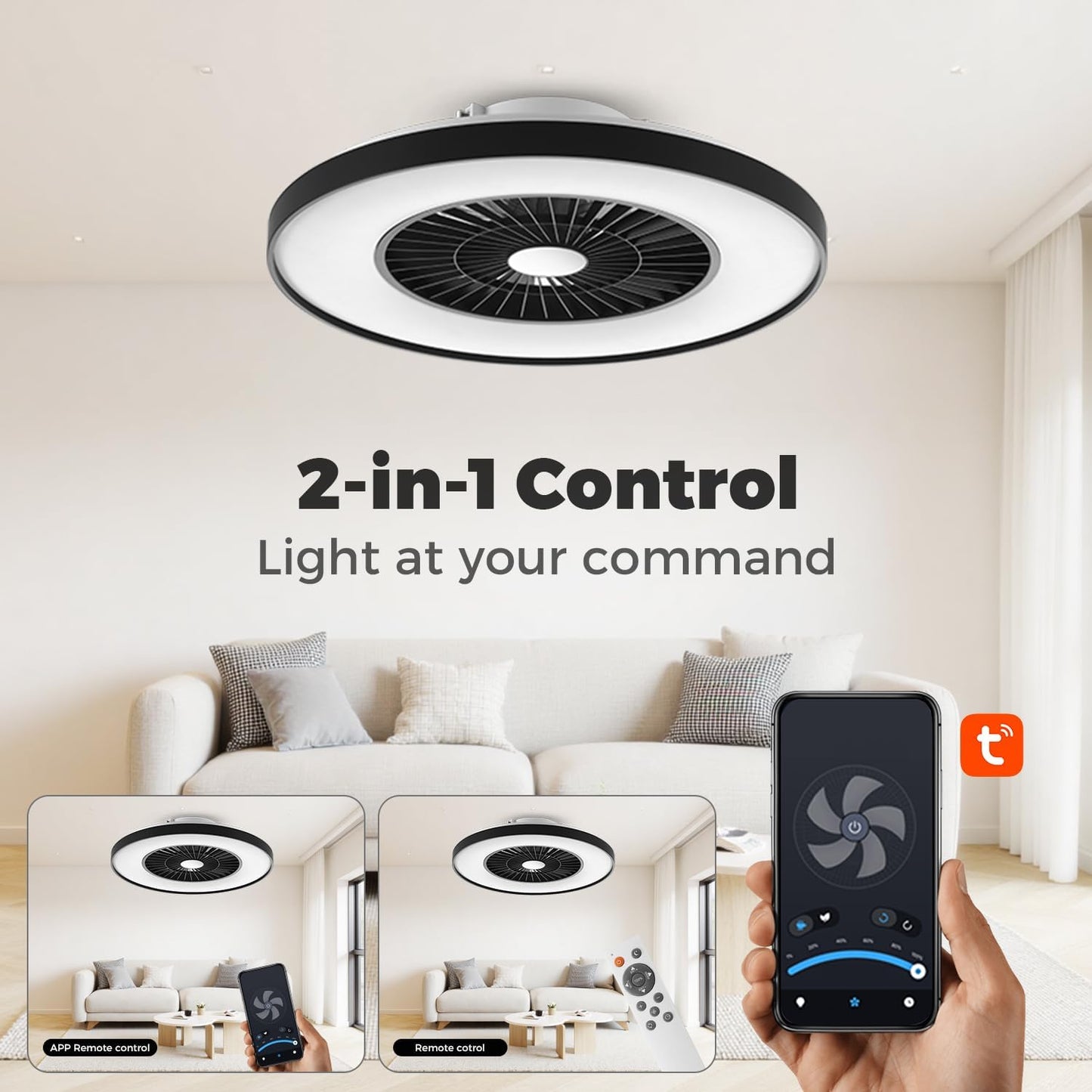 18.9" RGB Flush Mount Ceiling Fan with Light, 6 Speeds 3 Colors | Indoor Ceiling Fan · RGB+3CCT Dimmable · App/Remote Control · Quiet DC · 6-Speed Reversible · Flush Mount 18.9" · Kids Room