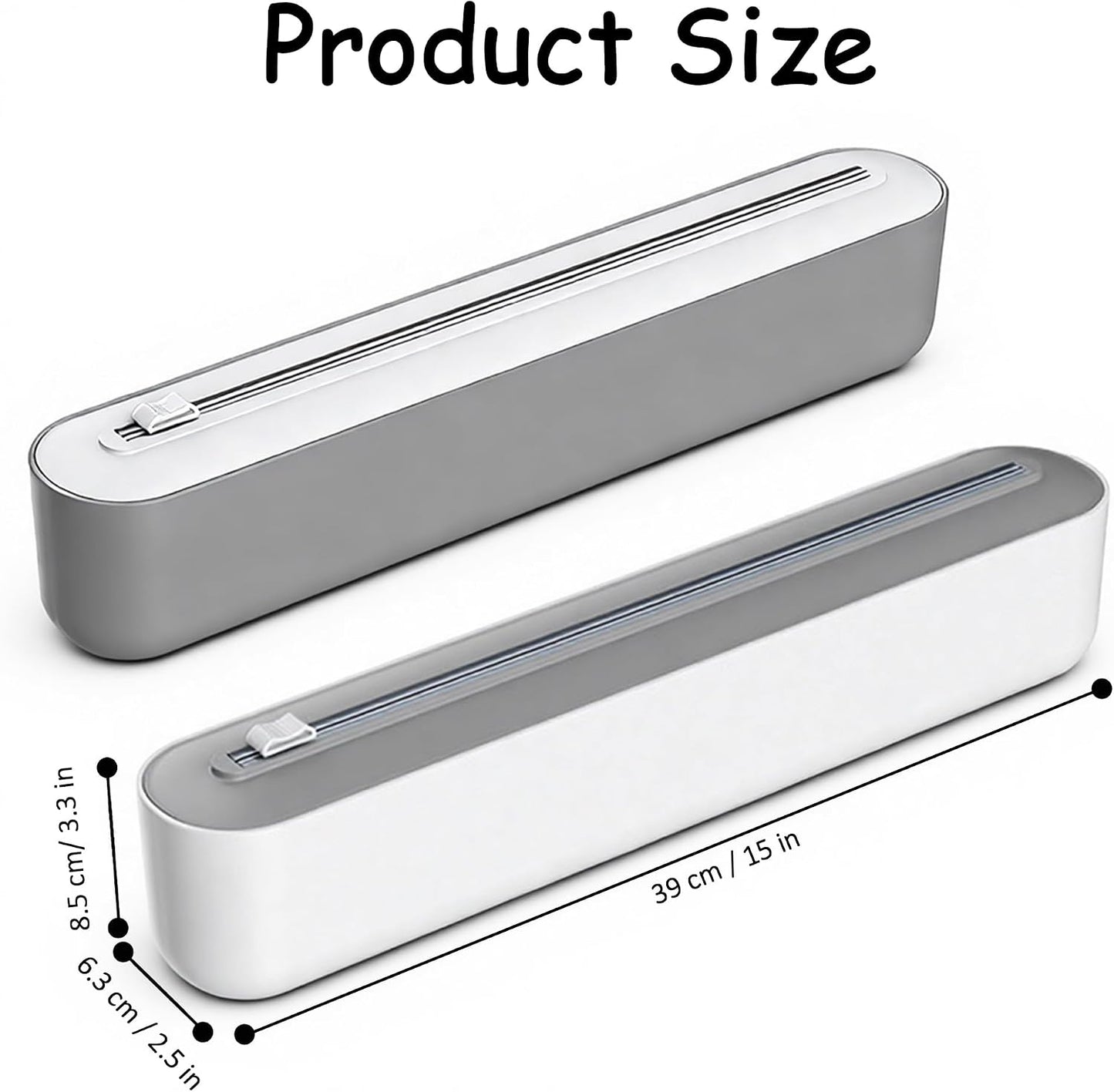 Plastic Wrap Dispenser with Cutter, Gray and White, 15 Inch, Traceless Adhesive Mount, Kitchen Food Storage