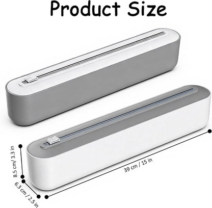 Plastic Wrap Dispenser with Cutter, Gray and White, 15 Inch, Traceless Adhesive Mount, Kitchen Food Storage