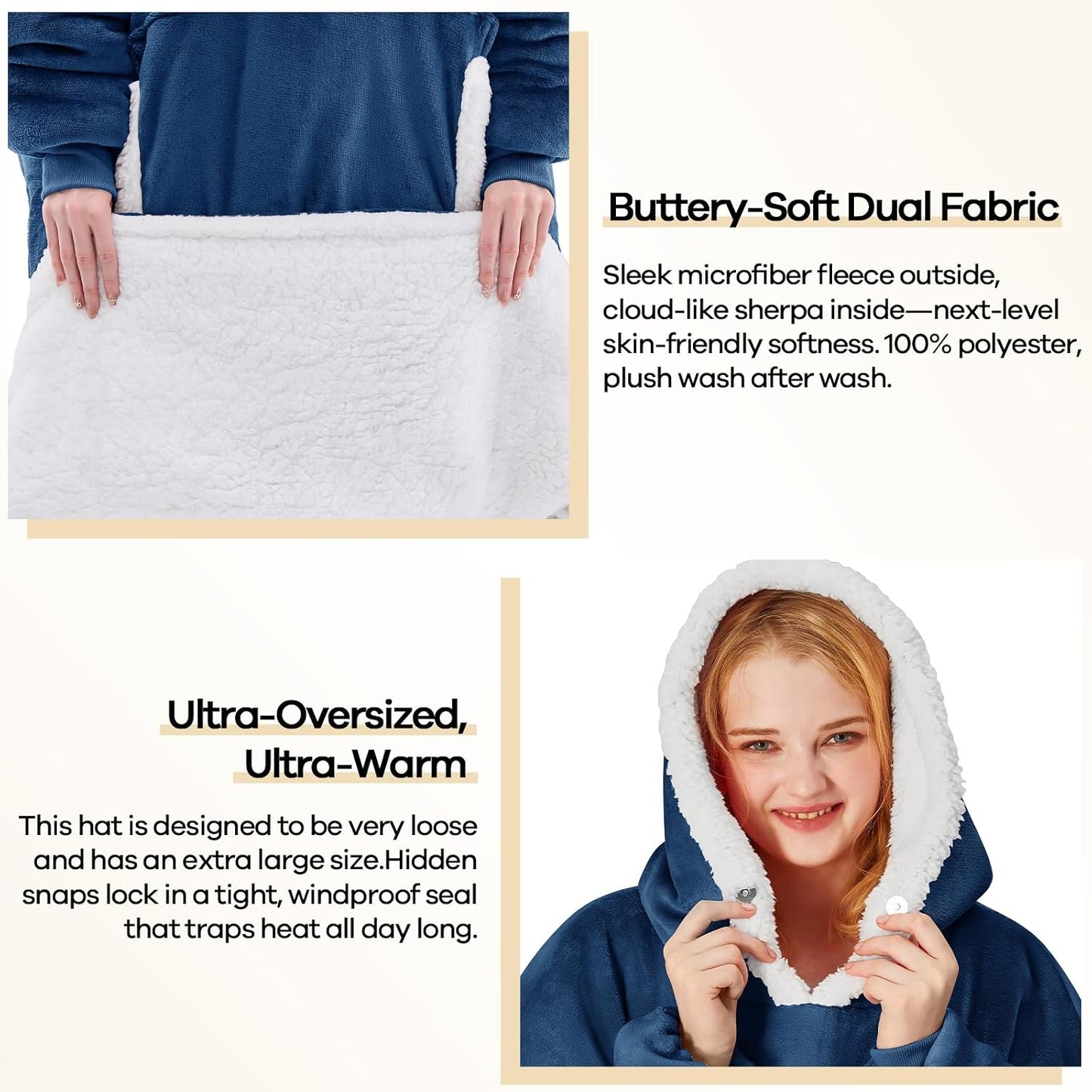 yescool Wearable Blanket Hoodie, Flannel Sherpa Fleece Blanket Sweatshirt for Adults Women Men,One Size Fits All - Colors A