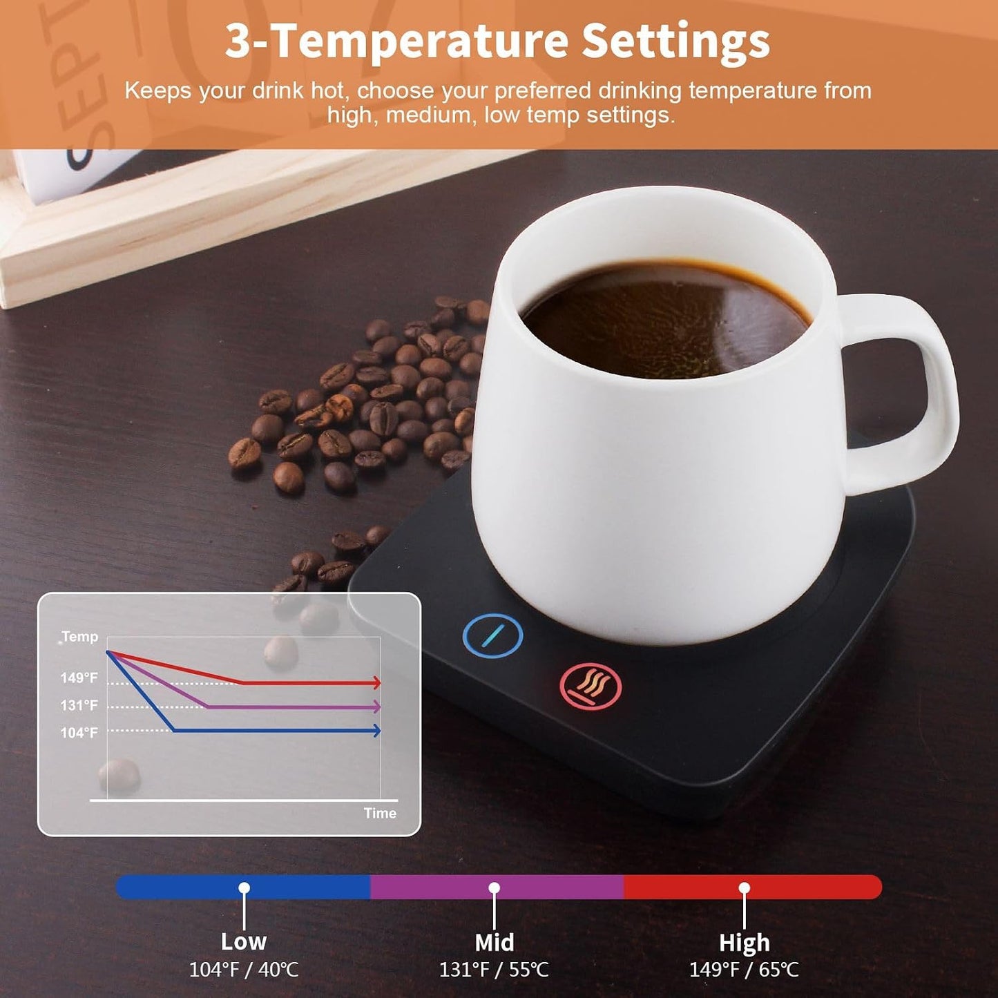 VOBAGA Coffee Mug Warmer, 4 Hours Auto Shut Off Cup Warmer for Office Home Desk with 3 Temperature Settings, Electric Beverage Warmer for Cocoa,Tea, Milk, Soup, for Coffee Gifts, Sky Blue (No Cup)