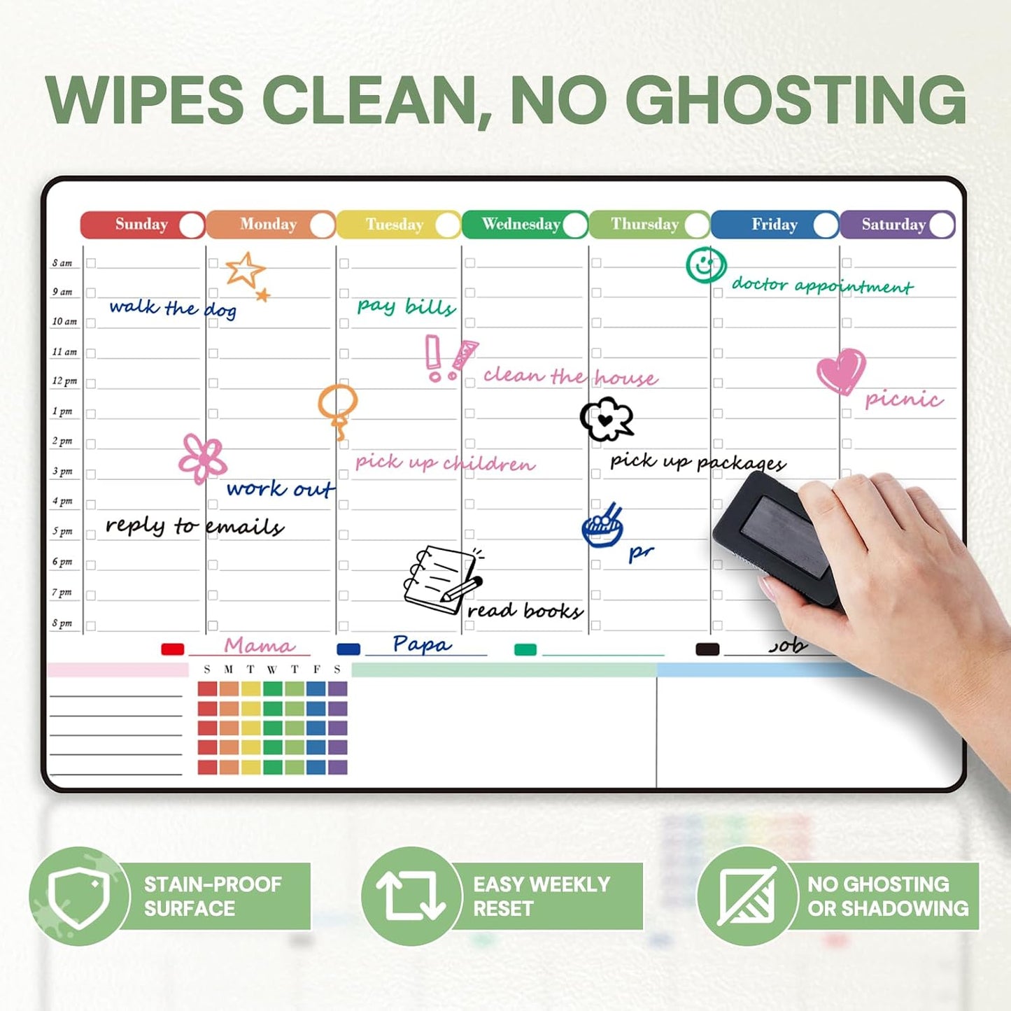 POPRUN Dry Erase Weekly Calendar Whiteboard, Magnetic Hourly Schedule Board | 16.9 x 11" Weekly Planner for Fridge, Time Slots, Family Daily Planning for Refrigerator, Homeschool, Work