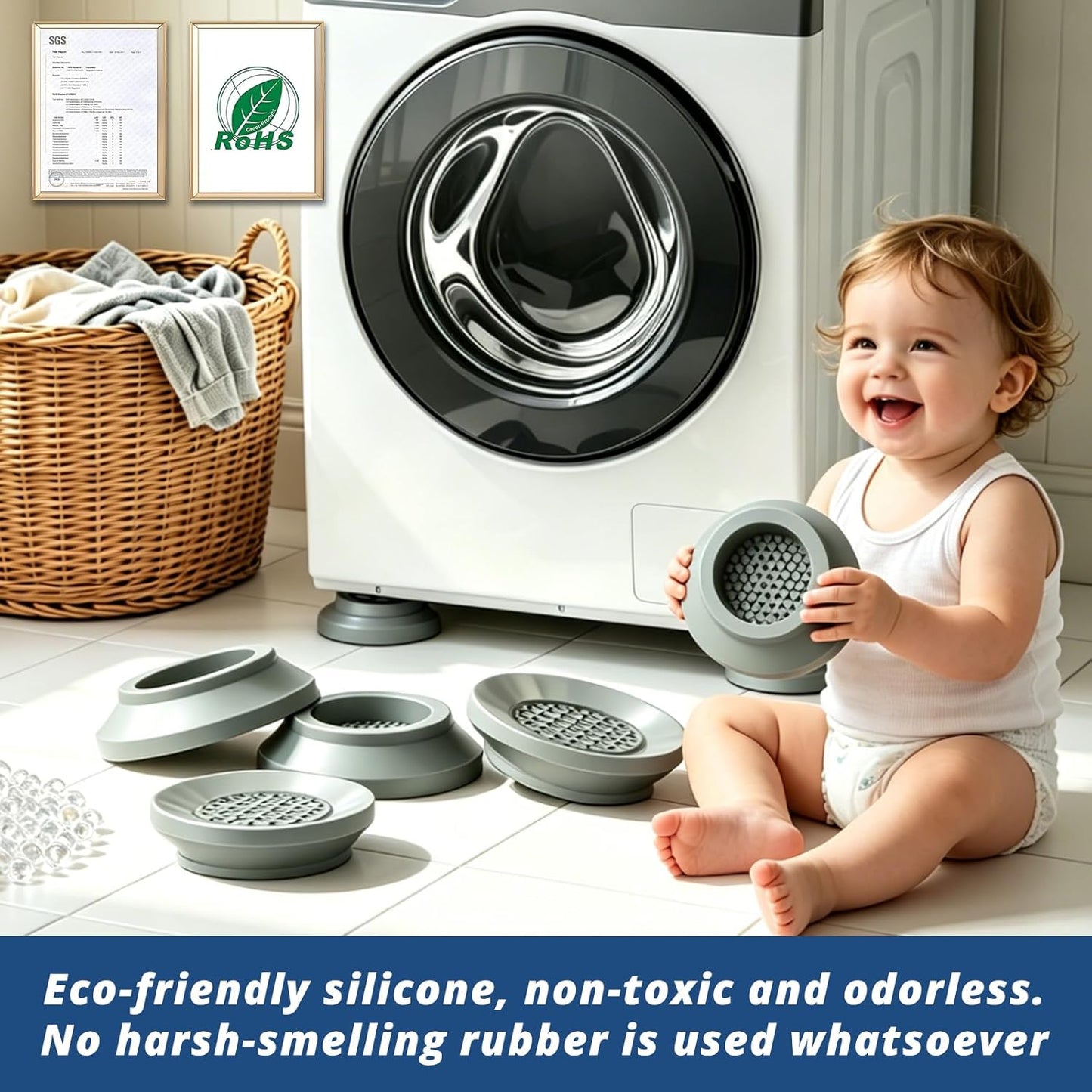 Anti Vibration Pads for Washing Machine with Powerful Sucker, Anti Vibration Pads Vibration Absorber,Washer and Dryer Stand,Stops Washer Dryer Prevents Noise, Washing Machine Stand |Grey, 4pcs|