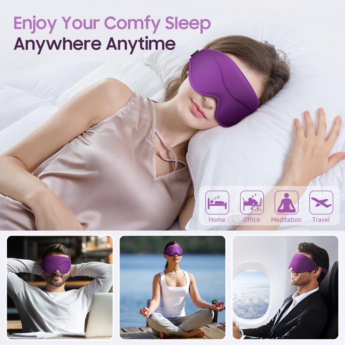 BeHoomi Sleep Mask, Premium Eye Mask for Sleeping, Total Blackout, Super Soft Comfort, Adjustable Fit, Upgraded 3D Ergonomic Designed Sleeping Mask for Home, Office, Travel, Meditation, Yoga, Pink