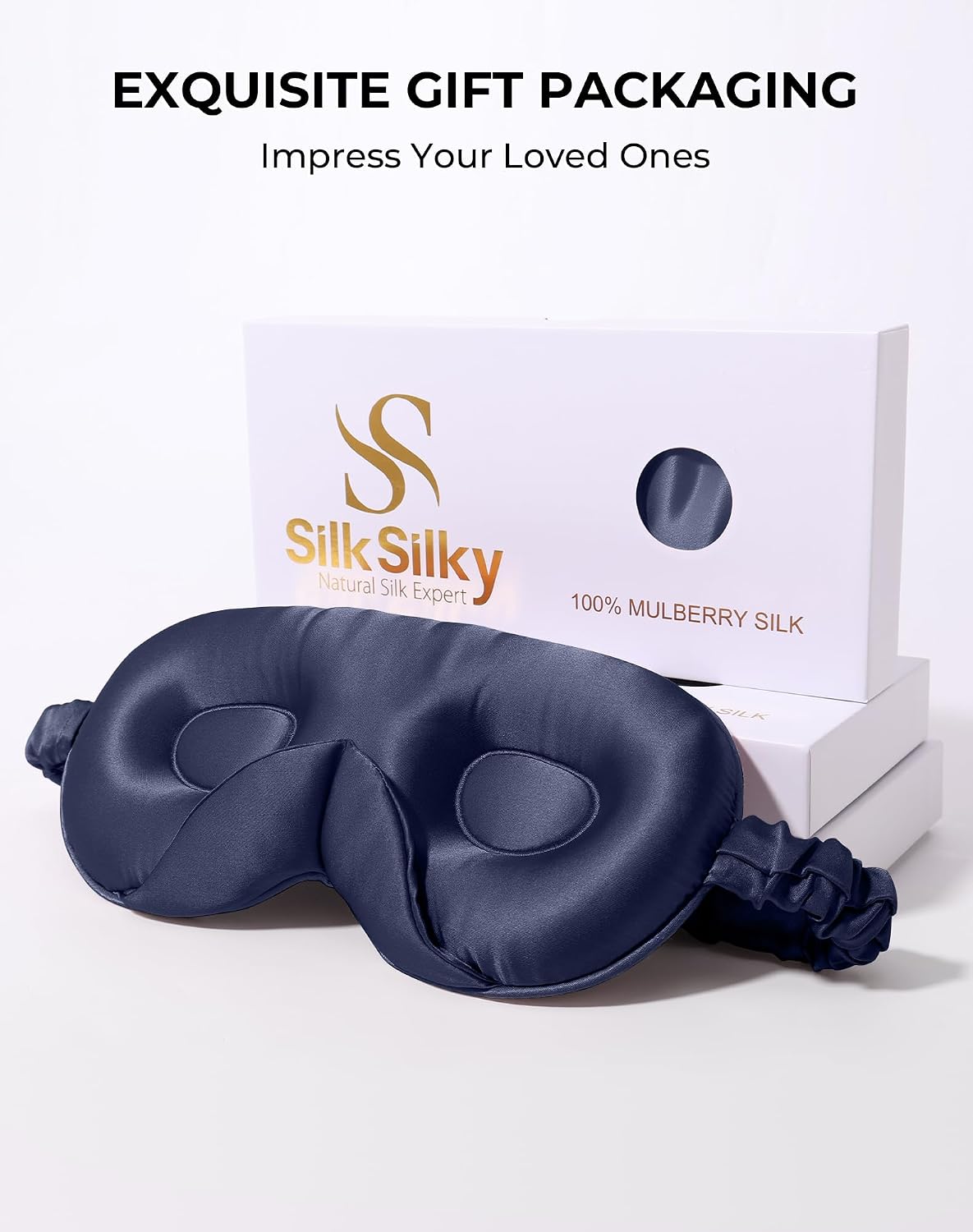 SilkSilky 100% 22 Momme Mulberry Silk Sleep Mask, Dark Blue