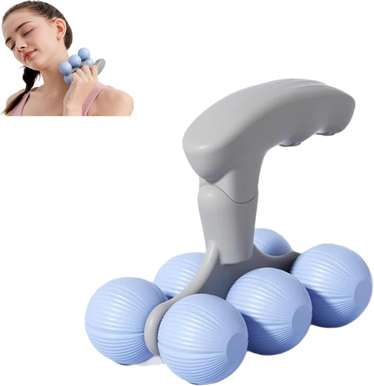6-Wheel Handheld Massage Roller for Muscle Pain Relief (Blue) | Portable myofascial release stick for full-body use & Deep Tissue Relief. Ergonomic grip, lightweight, ideal for gym, office