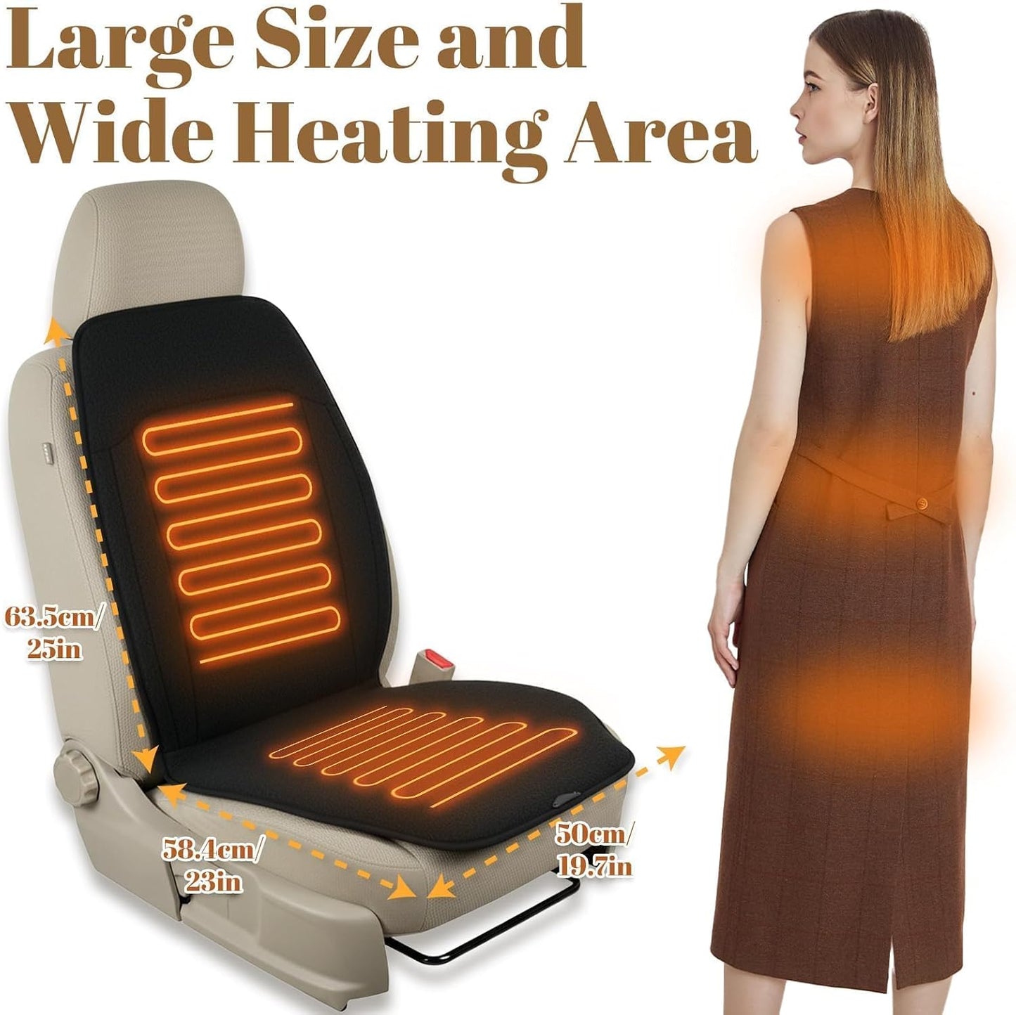 Heated Seat Cover with Fast Heat Warmer, 3-Level Winter Office Heating Pad | Large Winter Seat Cushion Heating Pad for Winter Home Office for Pain Relief, 3 Models Setting, Black