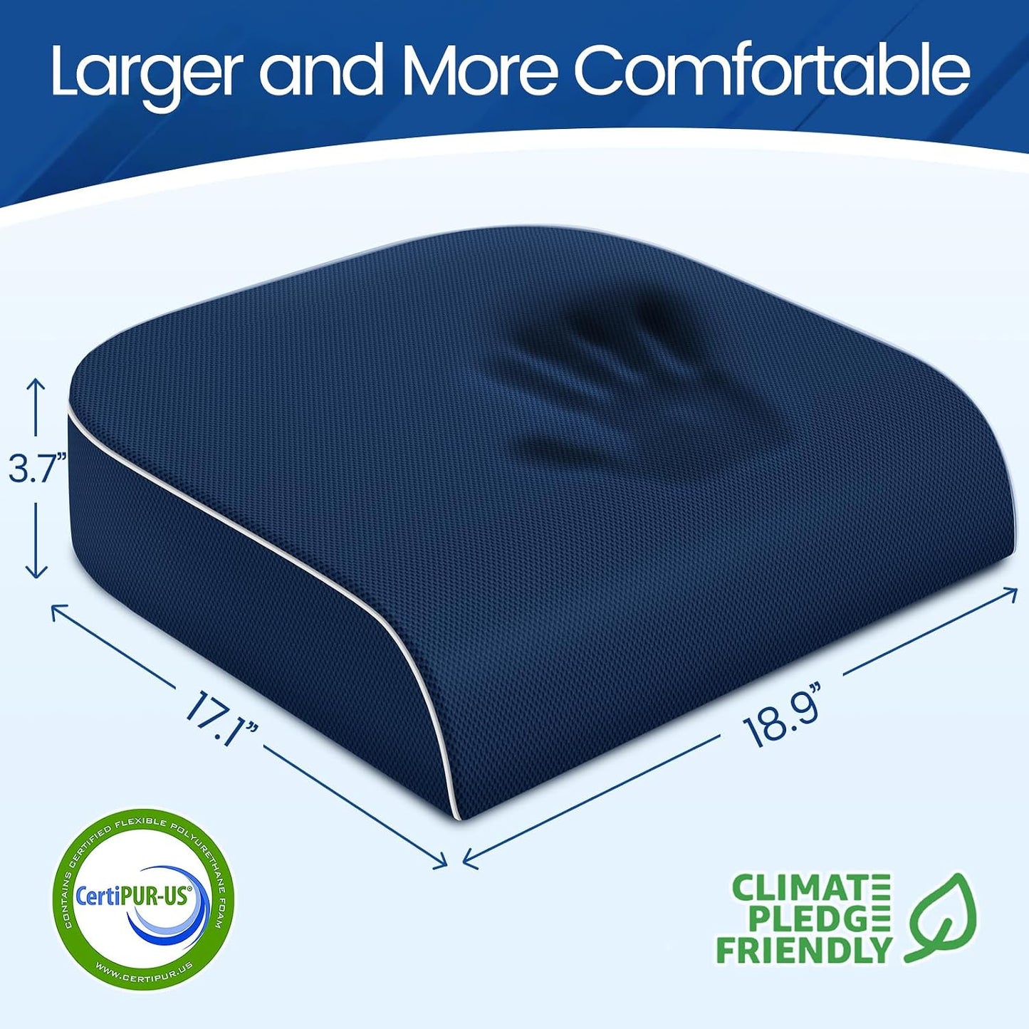 SweetSlubr Seat Cushion, Chair Pad, Memory Foam Large Cushion | Office Chair Cushion for Tailbone Pain Relief, Non-Slip Cover, Soft Support for Office Chair, Car Seat, Airplane,Large/Black
