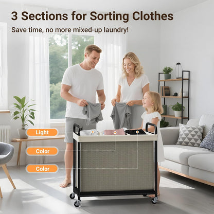 ELYKEN Laundry Hamper 2 Section, 100L Rolling Laundry Sorter with Wheels | Removable Washable Liner Bags, Sturdy Steel Frame and Metal Handle, Double Compartment Clothes Organizer for Laundry Sorting