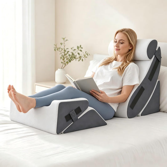 Ahpmeoa 5Pcs Wedge Pillow Set for After Surgery, Orthopedic Bed Wedge Pillow Set for Post Surgery, Acid Reflux Relief, Sleeping, Back Pain Relief, Adjustable Back Pillow for Bed Sitting up, White/Grey