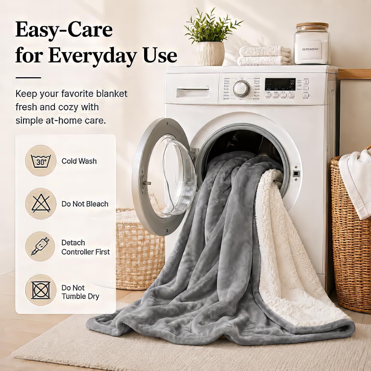 Electric Heated Blanket Full Size 72"x84" – Light Gray | ETL for Safe Overnight, 4 Heat Settings & 10H Auto Off, Dual-Sided Microplush Sherpa for Home Night, Machine washable
