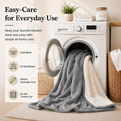 Electric Heated Blanket Full Size 72"x84" – Light Gray | ETL for Safe Overnight, 4 Heat Settings & 10H Auto Off, Dual-Sided Microplush Sherpa for Home Night, Machine washable