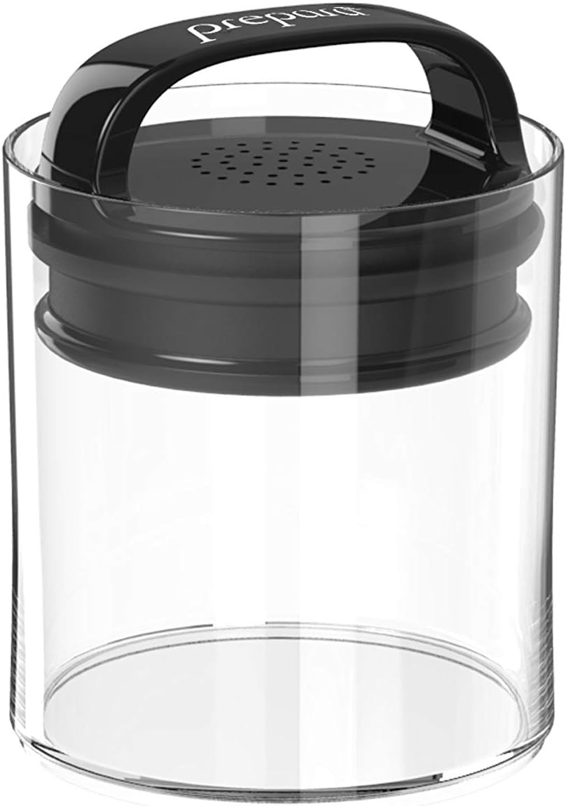 Prepara Evak Fresh Saver Airtight Plastic Container, Small (4” x 3.75”, 1.8 Cups), BPA-Free Food Storage Canister Vacuum Sealed Lid Handle, Odor Resistant, Ideal for Coffee Beans & Dry Goods | Shatterproof BPA-Free Airless Food Storage Canister, Odor