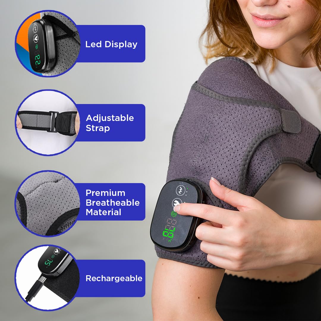 Heated Shoulder Wrap - Cordless Heating Pad Massager With Vibration, 3 Heating and Speed Adjustable Settings, Wearable Brace (2)