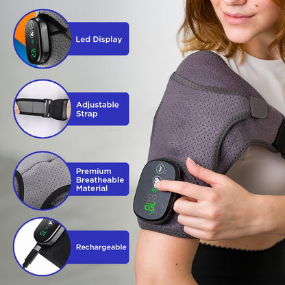 Heated Shoulder Wrap - Cordless Heating Pad Massager With Vibration, 3 Heating and Speed Adjustable Settings, Wearable Brace (2)