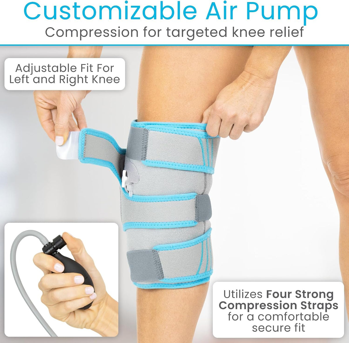 Vive Compression Knee Ice Wrap - Reusable Brace with Air Pump - Hot/Cold