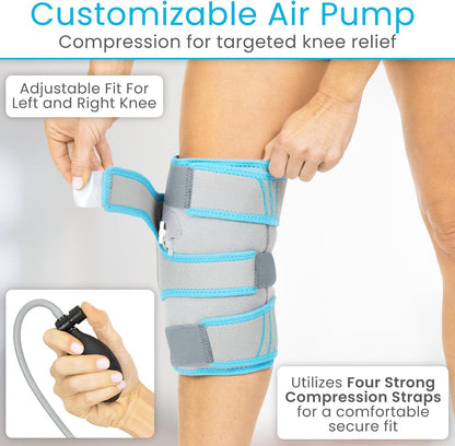 Vive Compression Knee Ice Wrap - Reusable Brace with Air Pump - Hot/Cold