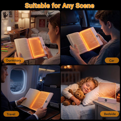 Amber Book Light, Rechargeable Clear LED Flat Reading Light with 3 Colors & Timer, Dimmable Panel Plate Lamp Book Full Page Light for Reading in Bed at Night, Funny Gifts for Readers Book Lovers