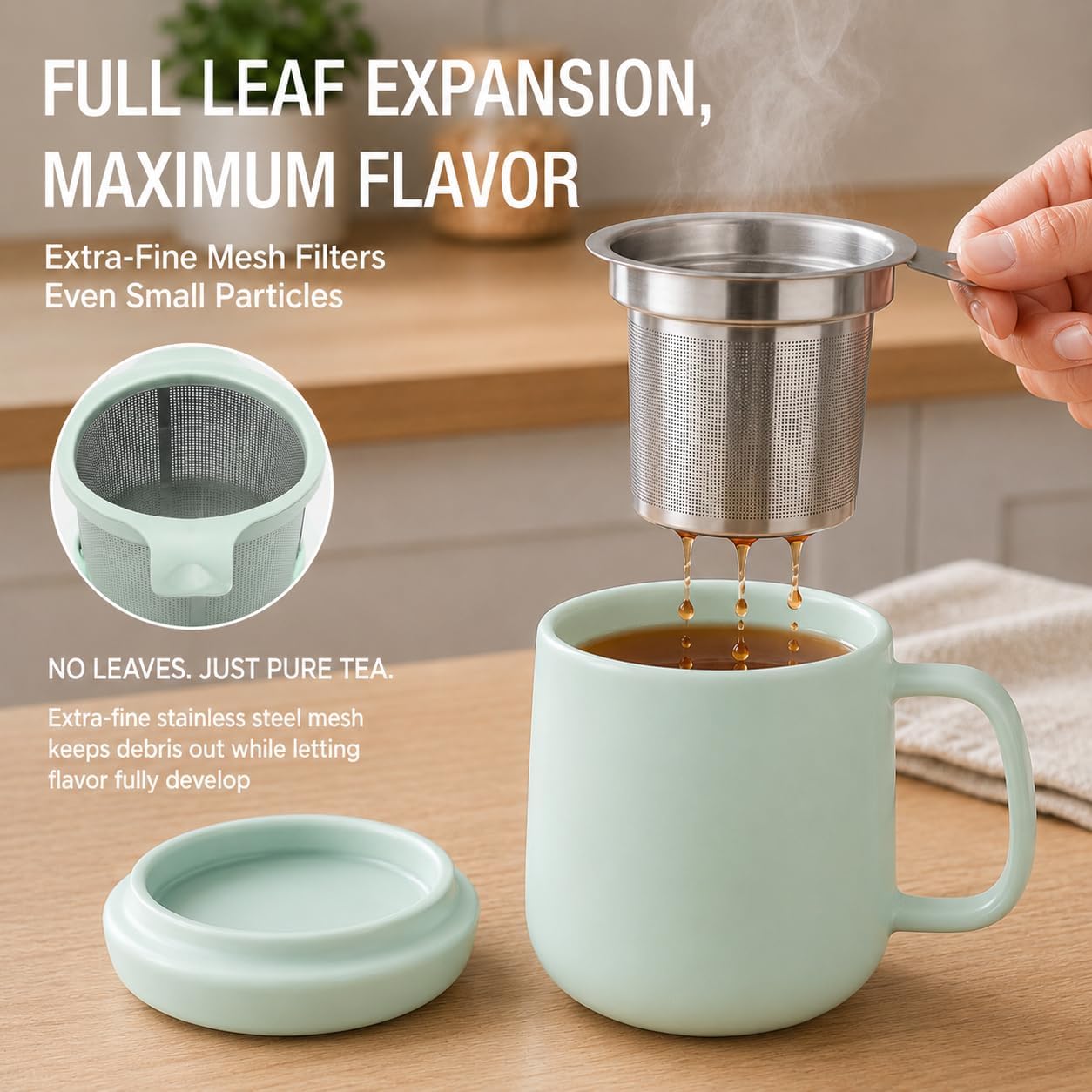 Tealyra - Sumo Porcelain Loose Tea Steeping Mug - 15oz/450 ml Ceramic Tea Cup with Infuser and Lid/Coaster - Extra Fine Stainless Steel Infusion Strainer - For Home or Office - Yellow