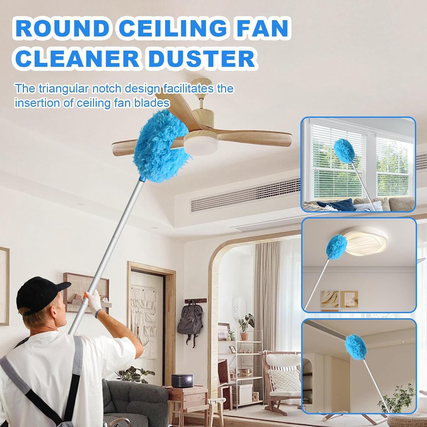 Storystore Ceiling Fan Cleaner Duster, Adjustable Microfiber Duster | 4.2FT Fan Cleaner with 13-50" Pole for Cleaning Fan Blades, Cobwebs, Walls, Doors and Windows, Brush for Dust Removal