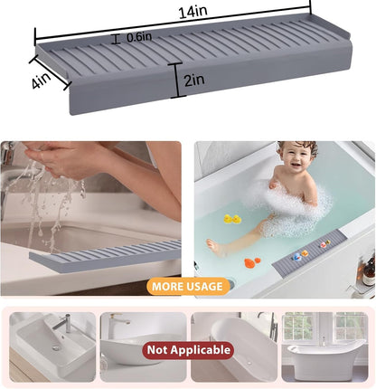 Sink Edge Protector with Suction Cup 14" 20" 24" 30", Silicone Sink Splash Guard for Kitchen & Bathroom, Protect Countertop from Scratches, Stains, for Stainless Steel Granite Quartz-Grey