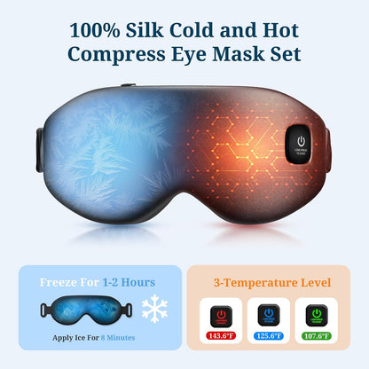 100% Silk Wireless Heated Eye Mask with Cooling & Washable Shells-Blue