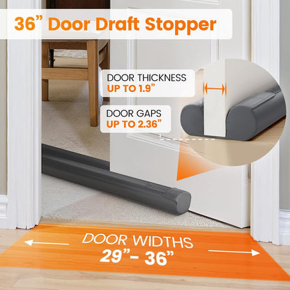 Door Draft Stopper, Under Door Draft Stopper for Bottom, 36 in, Black | Adjustable Size, Covers Gap up to 2.36 in, Easy Install, Blocks Cold air, Light, Reusable, for Bedrooms & Kitchen