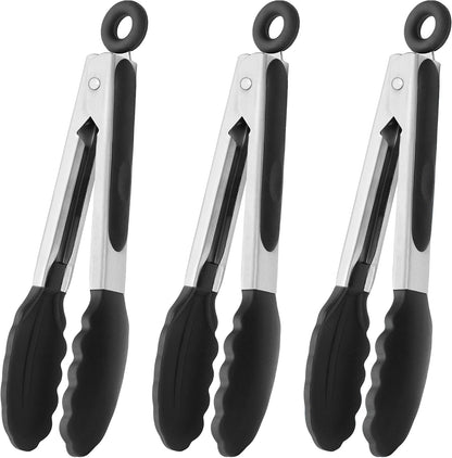 HINMAY Mini Tongs with Silicone Tips 7-Inch Serving Tongs, Set of 3 (Red Blue Green)