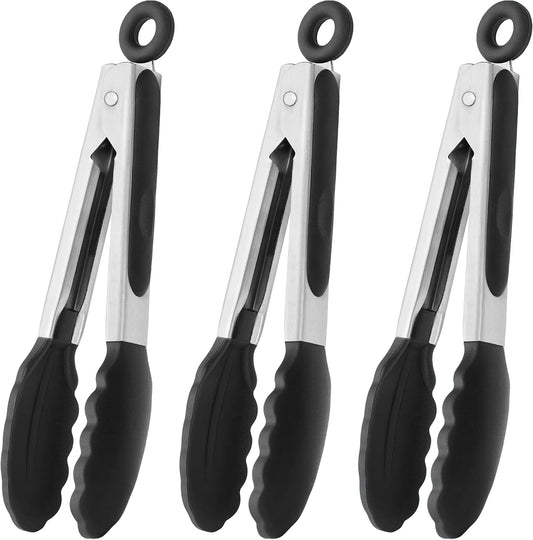 HINMAY Mini Tongs with Silicone Tips 7-Inch Serving Tongs, Set of 3 (Red Blue Green)