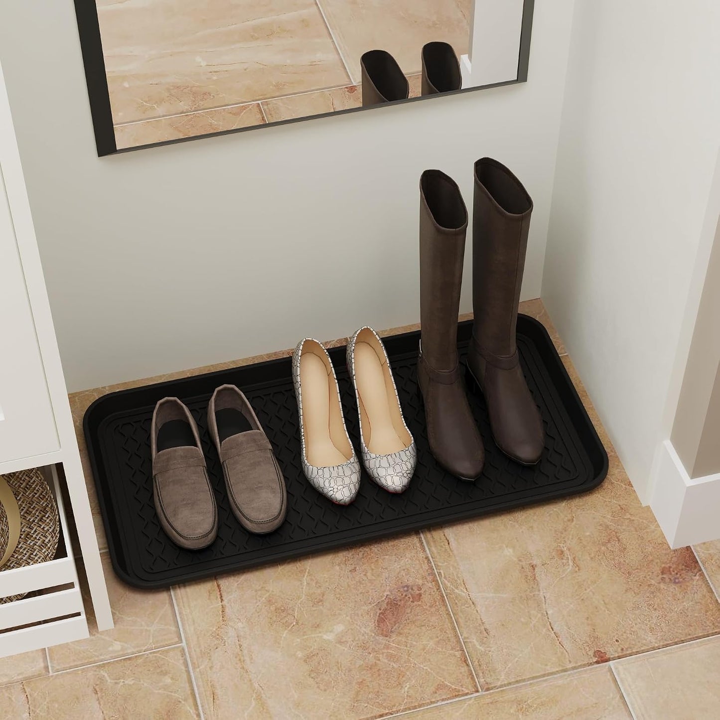 Ottomanson Indoor/Outdoor Boot Tray Non-Slip Doormat Modern Entryway Mat for Entryway Patio Backyard Garage, 18" x 28", Black